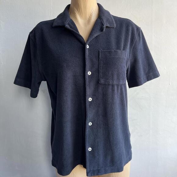 GAP Women's XS Blue Short Sleeve Button Down Shirt Top Terry Cloth Terrycloth - Picture 9 of 11